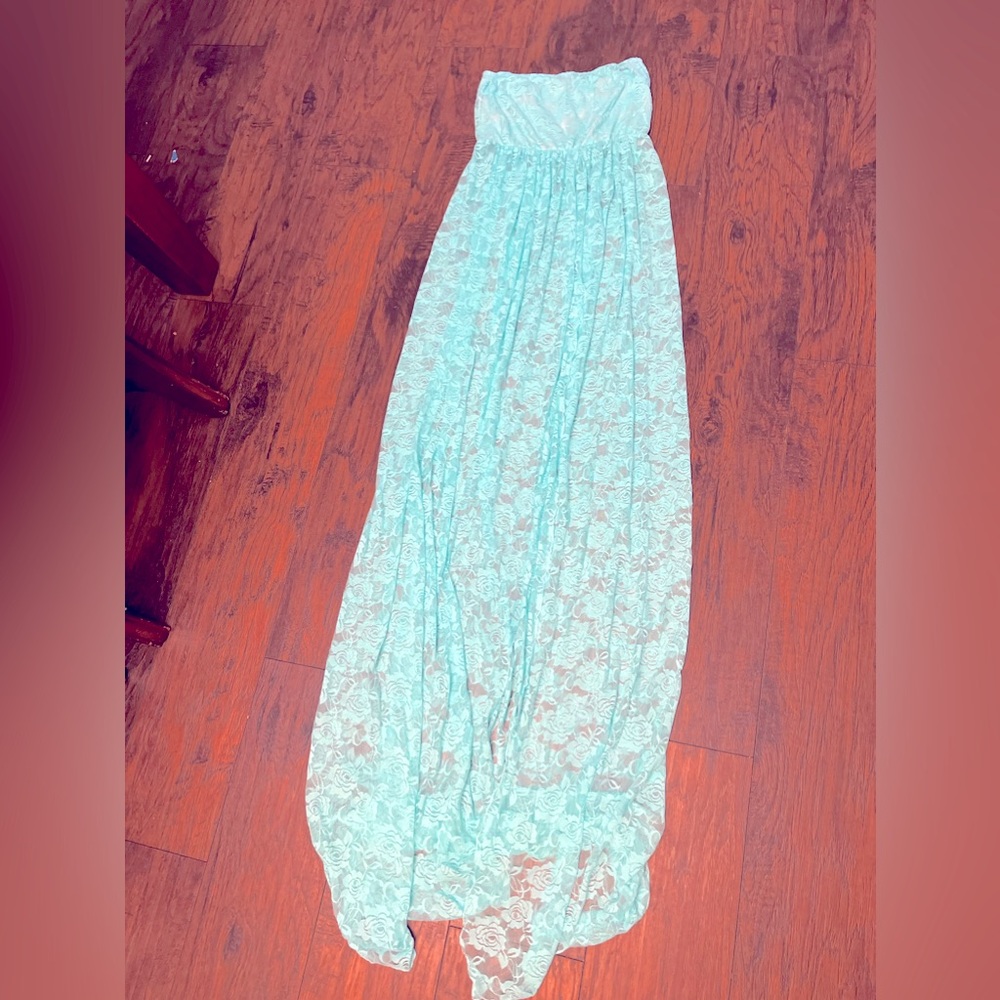 lace teal roses open front maternity photo shoot dress brand new (never worn)